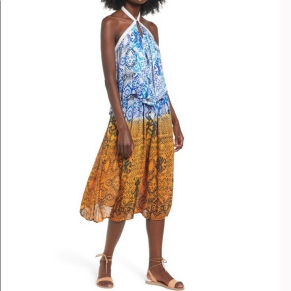RAGA BLUE UNTIL SUNRISE HALTER POPOVER DRESS SZ LARGE - Picture 1 of 9